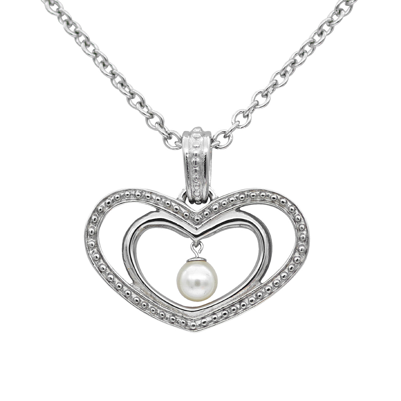 Sterling Silver Heart Pearl Pendant Necklace For Women