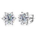 Sterling Silver Moissanite Snowflake Stud Earrings 6-Claw Valentines Gift