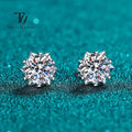 Sterling Silver Moissanite Stud Earrings 1ct 2ct VVS1 Lab Diamond Snowflake