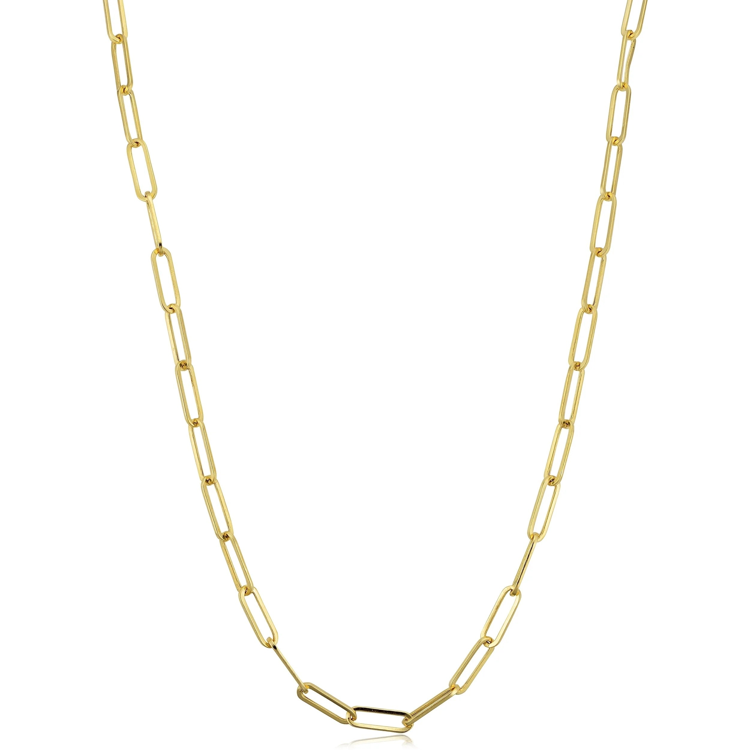 Sterling Silver Paperclip Chain Necklace 18K Gold Plated