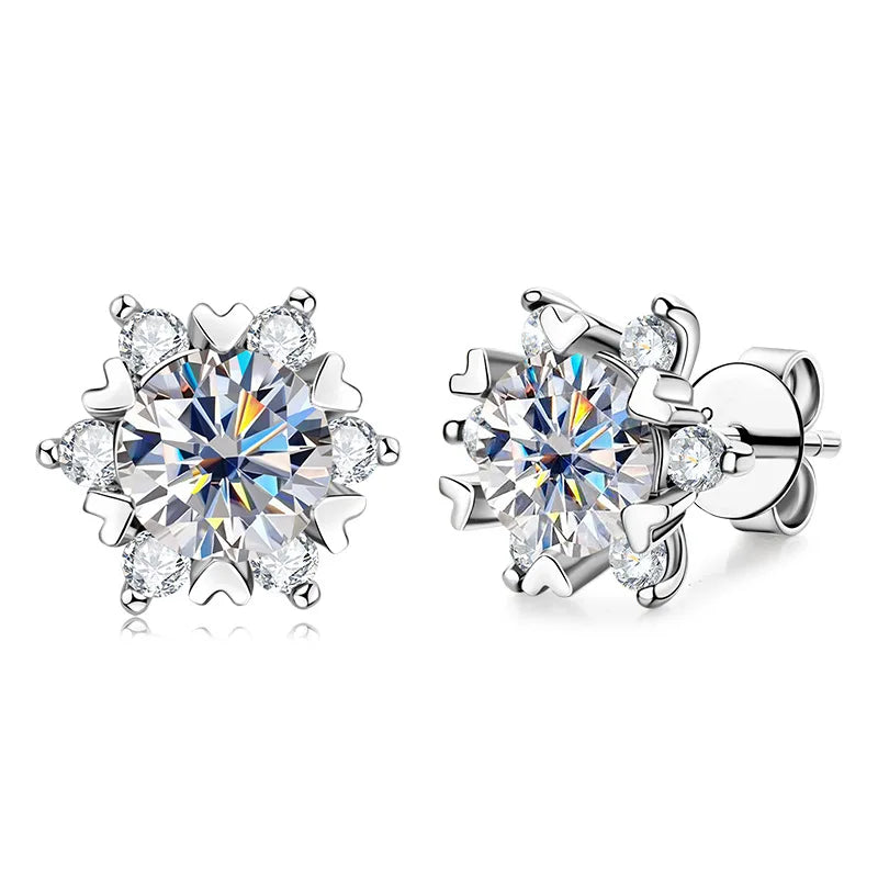 Sterling Silver S925 Moissanite Snowflake Stud Earrings 6-Claw Valentine's