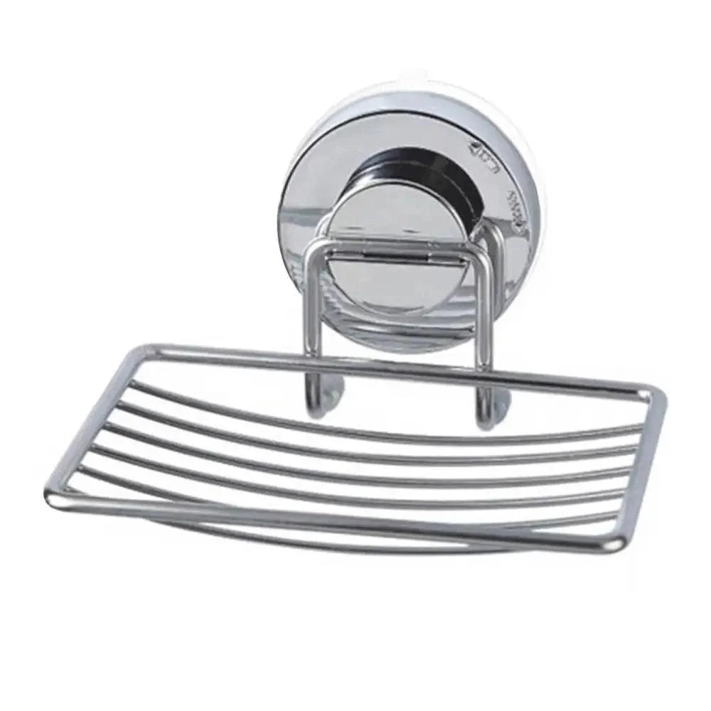 Super Strong Vacuum Suction Cup Soap Holder Drain Stainless Steel Wall-Mounted Soap Dish Shower Box Dish Punch-Free Bathroom Accessories Bathroom Soap Dish Holder Shower Soap Dish Saver Tray Bar Soap Sponge Holder for Shower Bathroom And Kitchen
