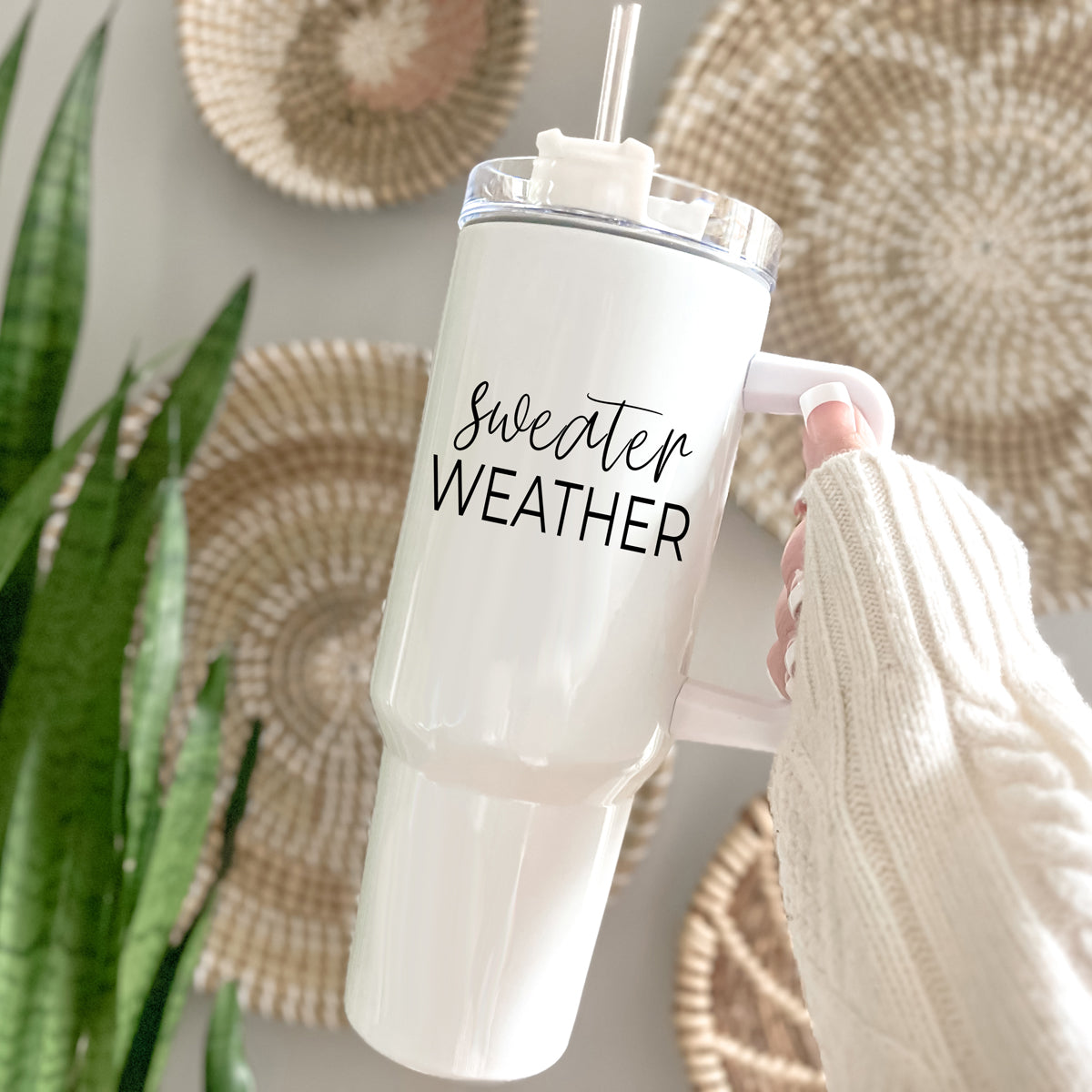 Insulated 40oz Travel Mug With Handle, Lid & Straw - Sweater Weather Fall Mug