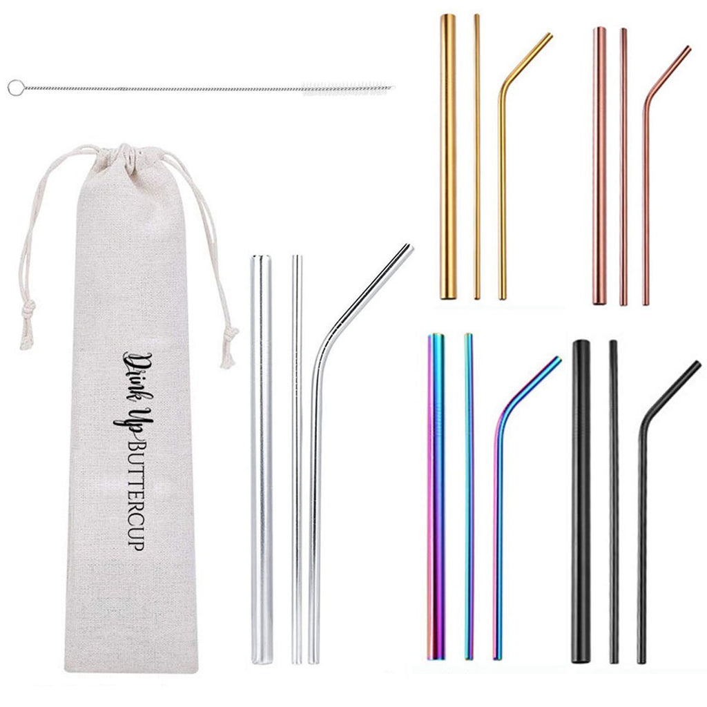 Stainless Steel Reusable Straw Set 5-Piece With Cleaner Bag Eco Dishwasher
