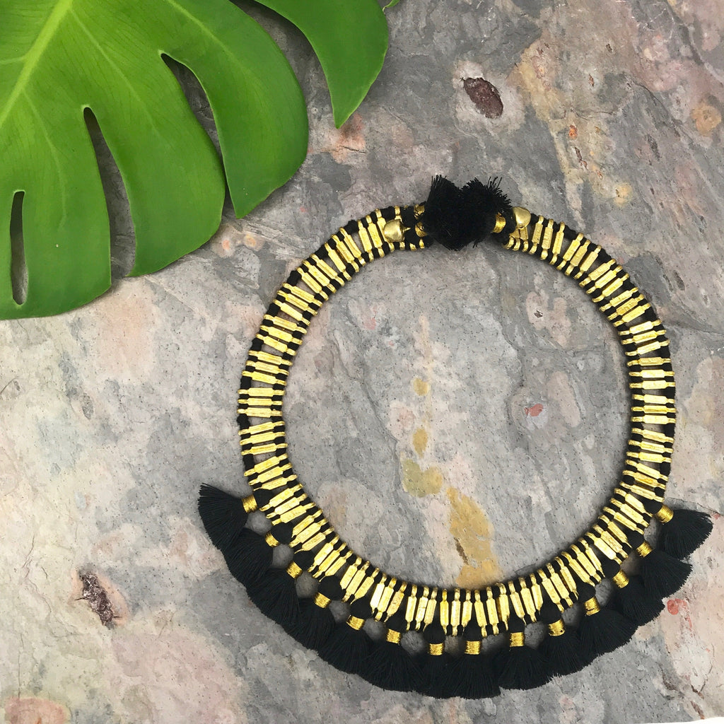 Tassel Collar Necklace Boho Statement Temple-Inspired Cotton Tassel