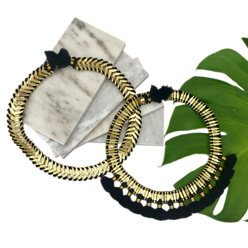 Tassel Collar Necklace Boho Statement Temple-Inspired Cotton Tassel