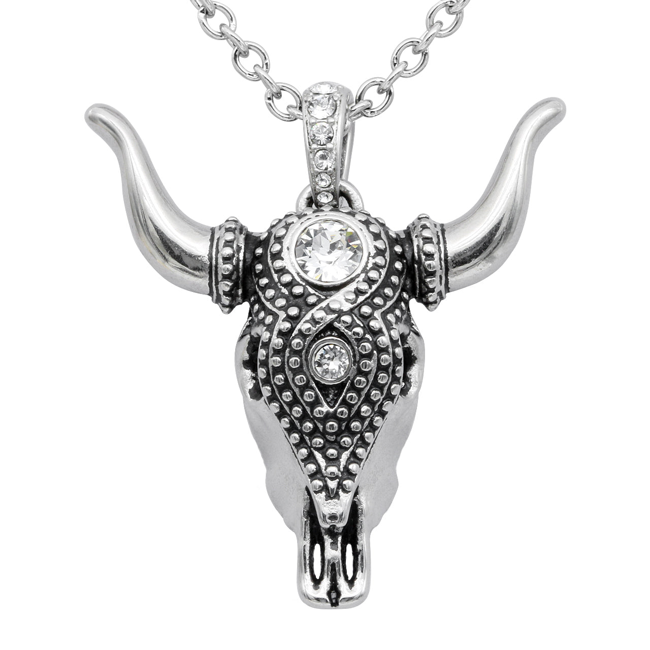 Taurus Bull Skull Necklace Sterling Silver Pendant Chain