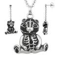 Teddy Bear Cute Necklace Earrings Set Silver Pendant