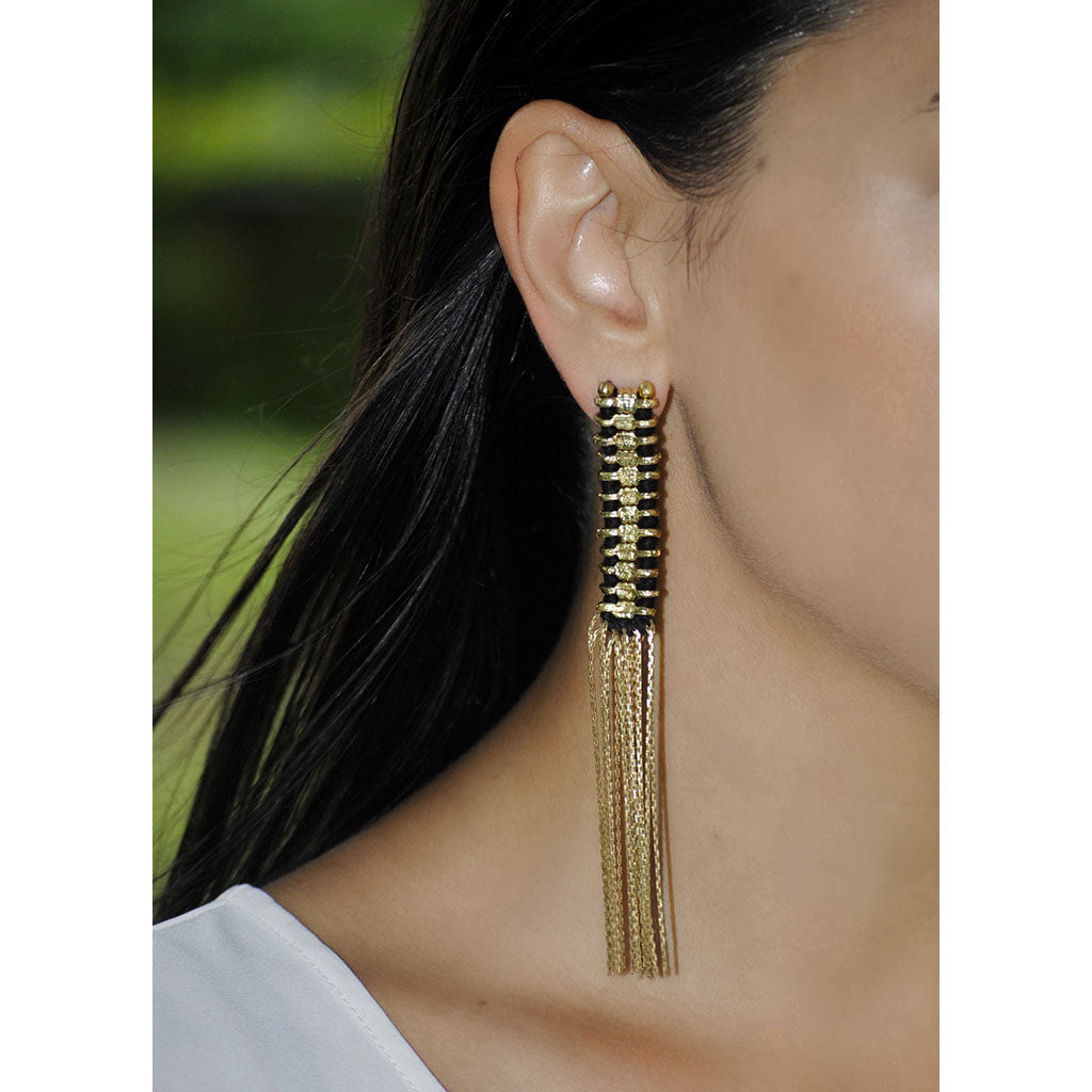 Temple Tassel Earrings Boho Indian Statement Cotton Thread Zinc Alloy 4.5in