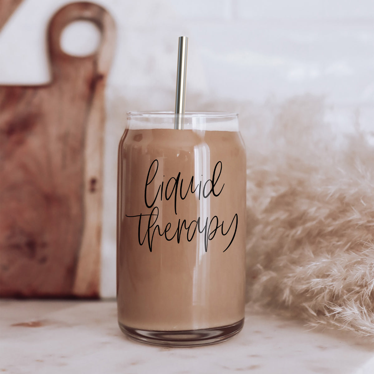 Liquid Therapy 17oz Glass Tumbler With Bamboo Lid, 2 Stainless Straws And Straw Cleaner