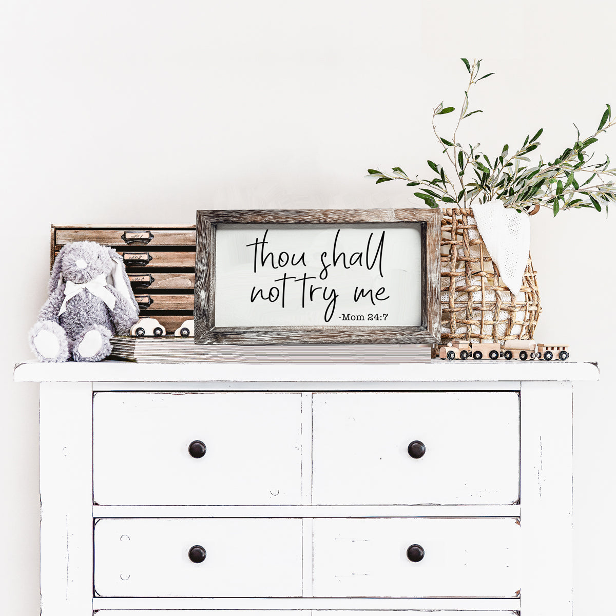 Wooden Mom 24-7 Sign Funny Thou Shall Not Try Me Door Plaque