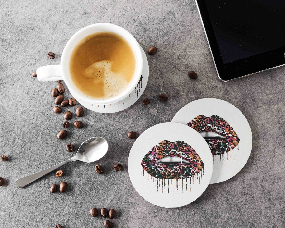Tie Dye Leopard Lip Coaster Single Drink Coaster Animal Print Vibrant Tie Dye Table Accent