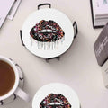 Tie Dye Leopard Lip Coaster Single Drink Coaster Animal Print Vibrant Tie Dye Table Accent