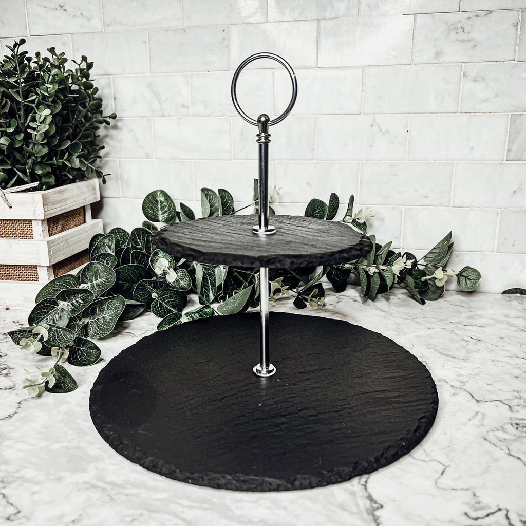 Tiered Slate Serving Stand - 3-Tier Dessert & Appetizer Display for Parties