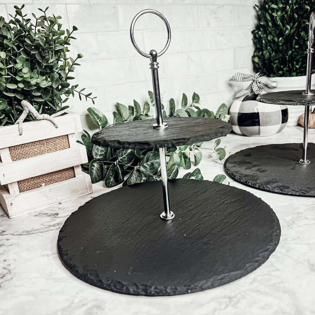 Tiered Slate Serving Stand - 3-Tier Dessert & Appetizer Display for Parties