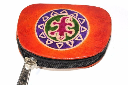 Tribal Salamander Leather Coin Purse Small Zipper Wallet