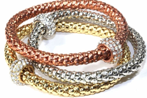 Triple Rope Charm Bracelet Set With Rhinestone Beads