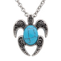 Turquoise Turtle Necklace Silver Pendant Beach Jewelry