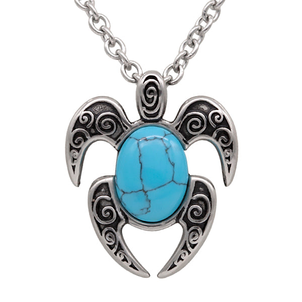 Turquoise Turtle Necklace Silver Pendant Beach Jewelry