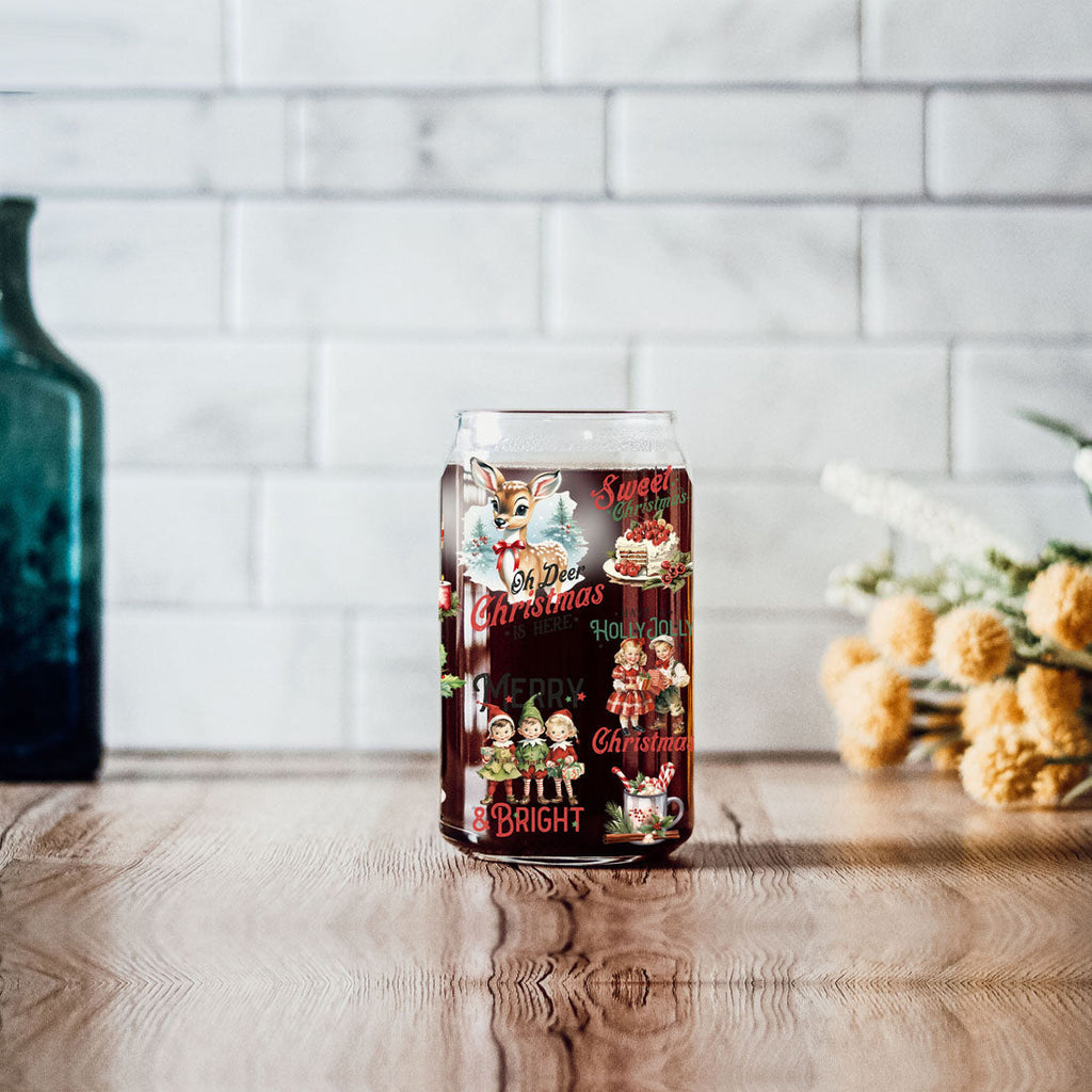 Vintage Christmas 17oz Can Cup - Retro Holiday Tumbler With Nostalgic Graphics