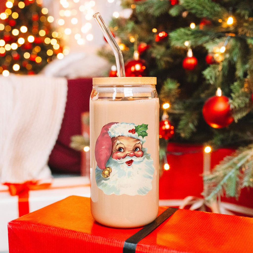 Vintage Santa Cheers 17oz Ceramic Holiday Mug - Retro Santa Heads Cocoa Cup