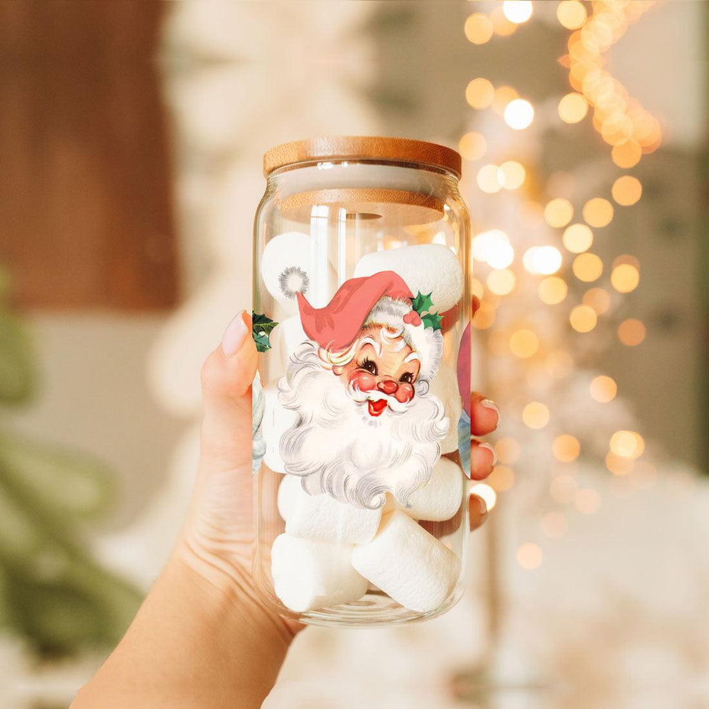 Vintage Santa Cheers 17oz Ceramic Holiday Mug - Retro Santa Heads Cocoa Cup