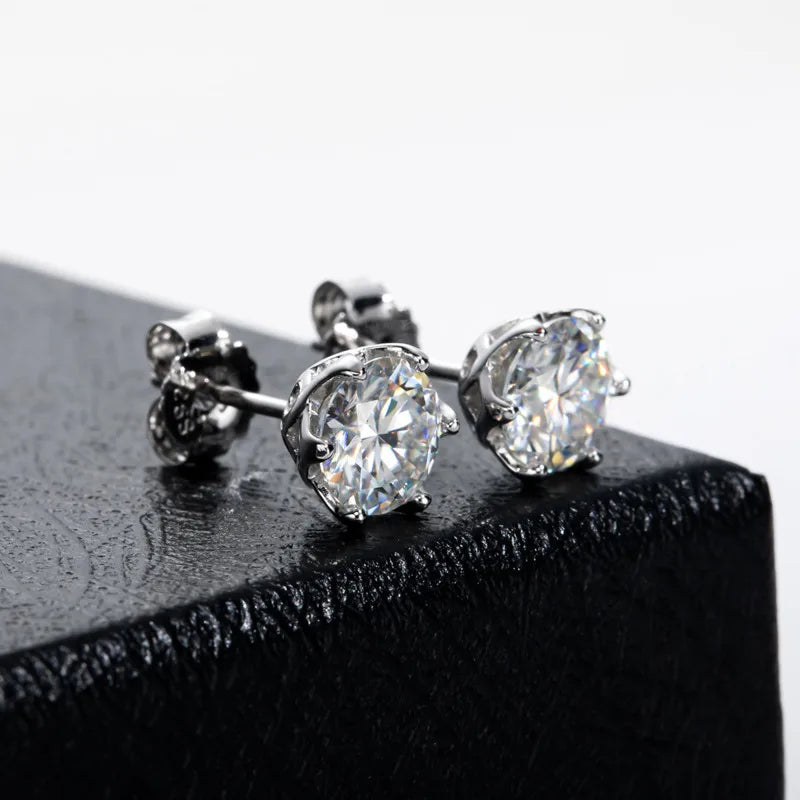 VVS D Color Russian Cut Moissanite Stud Earrings 1/2/4 CT S925 Sterling Silver