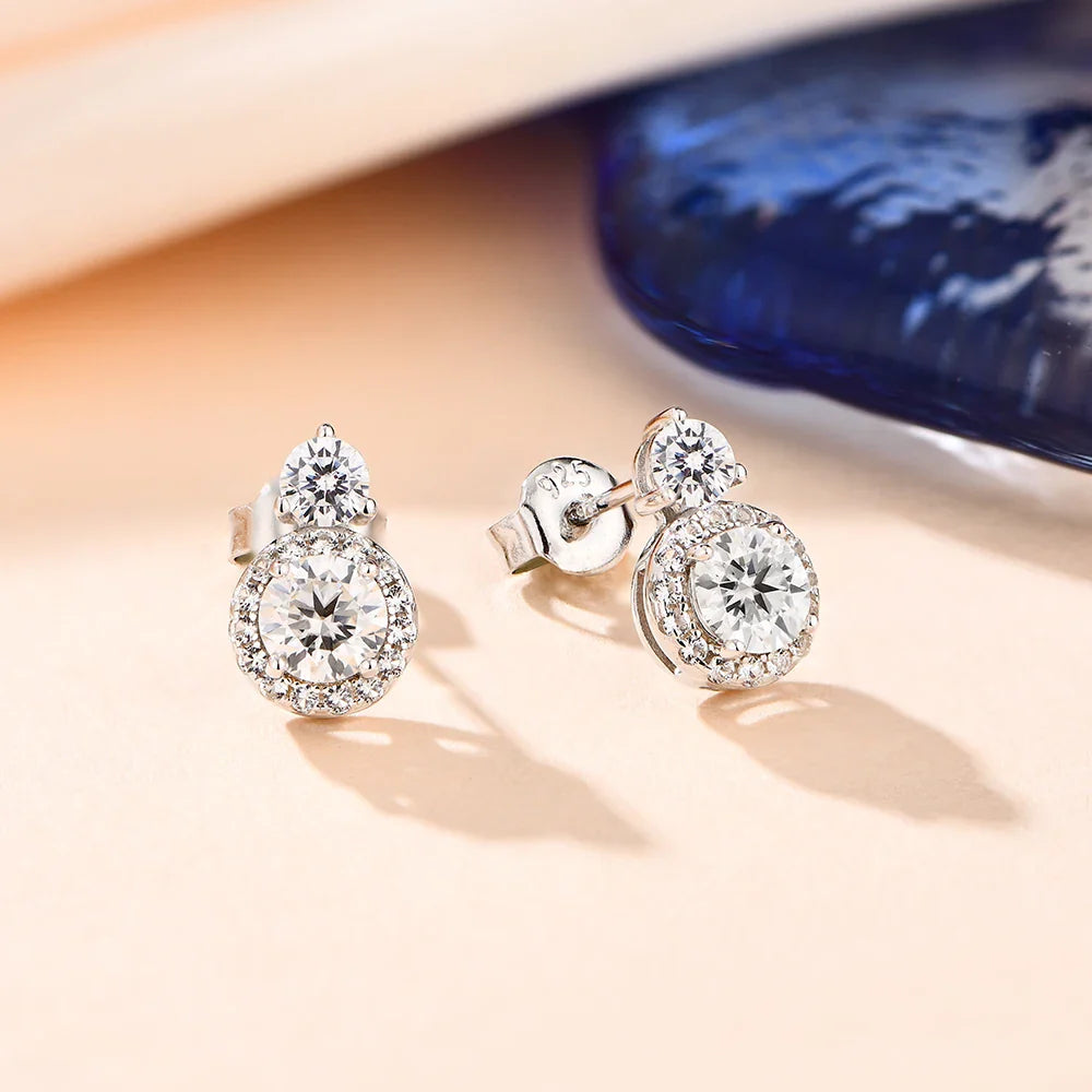 VVS1 D Color Round Moissanite Stud Earrings 925 Sterling Silver Bowknot Back