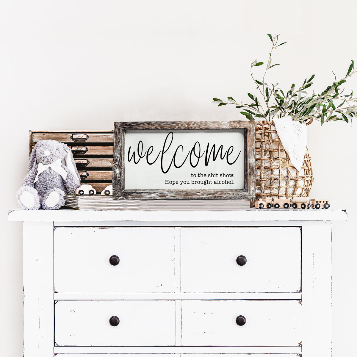 Funny Wooden Welcome Sign Welcome To The Shit Show I Hope You Brought Alcohol Rustic Home Wall Decor