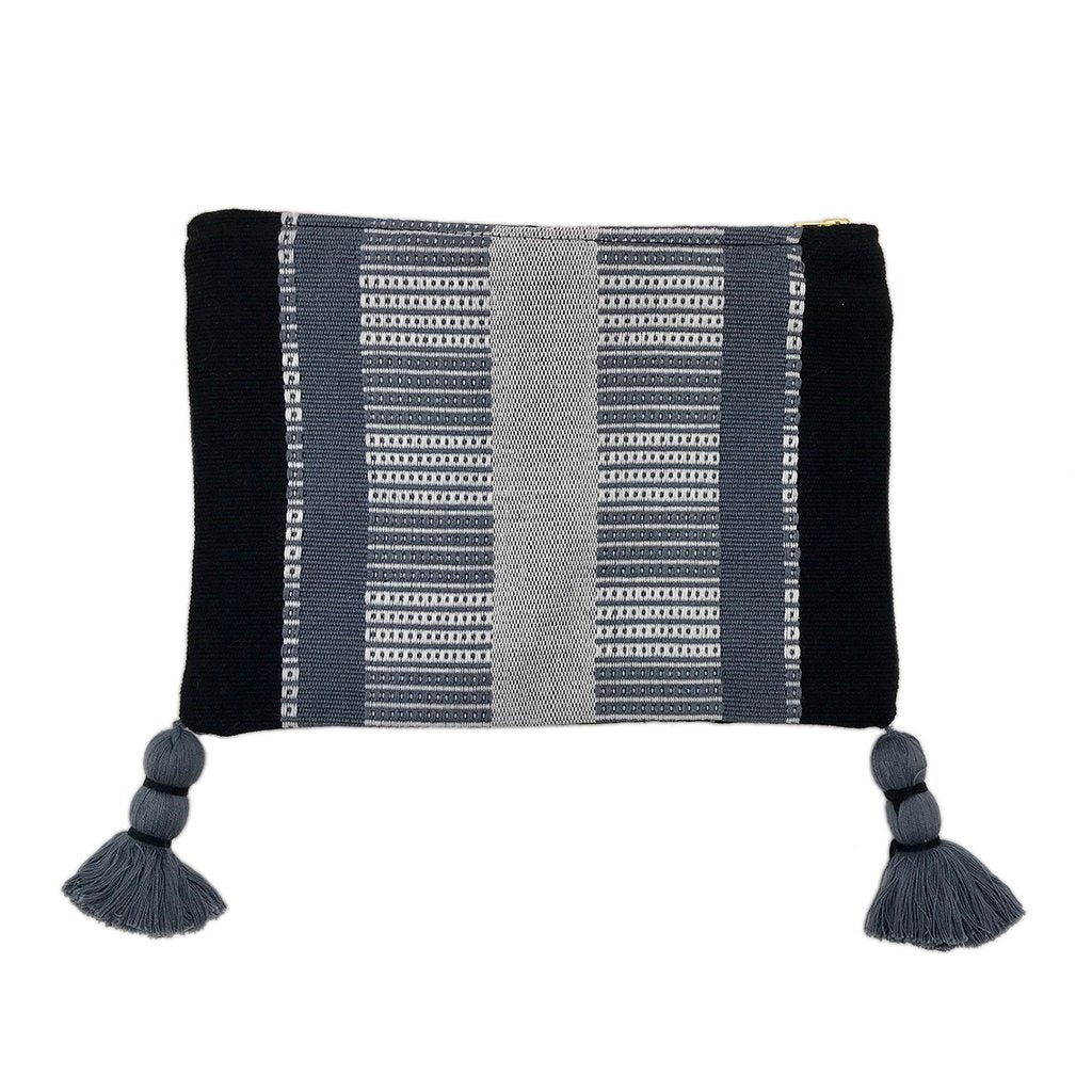 White Striped Handwoven Backstrap Clutch - Guatemalan Artisan Small Boho Purse
