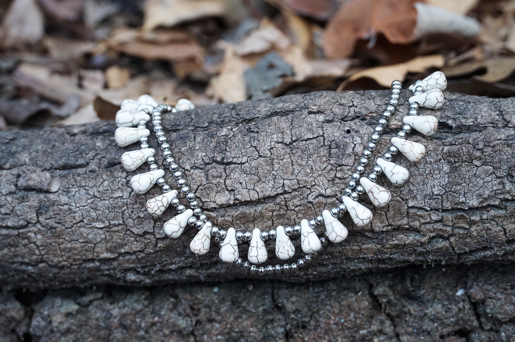 White Teardrop Bead Boho Silver Anklet Adjustable For Women