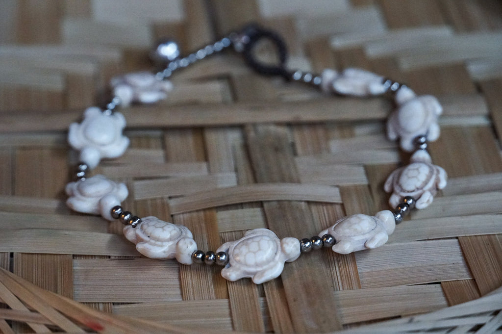 White Turtle Boho Silver Anklet Adjustable Beach Bracelet