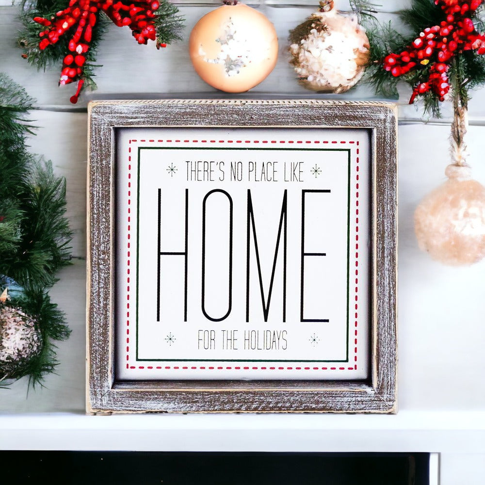 Holiday Home Wall Sign 7 Inch Framed Wood Metal Accent No Place Like Home For The Holidays