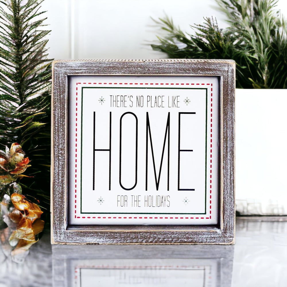 Holiday Home Wall Sign 7 Inch Framed Wood Metal Accent No Place Like Home For The Holidays