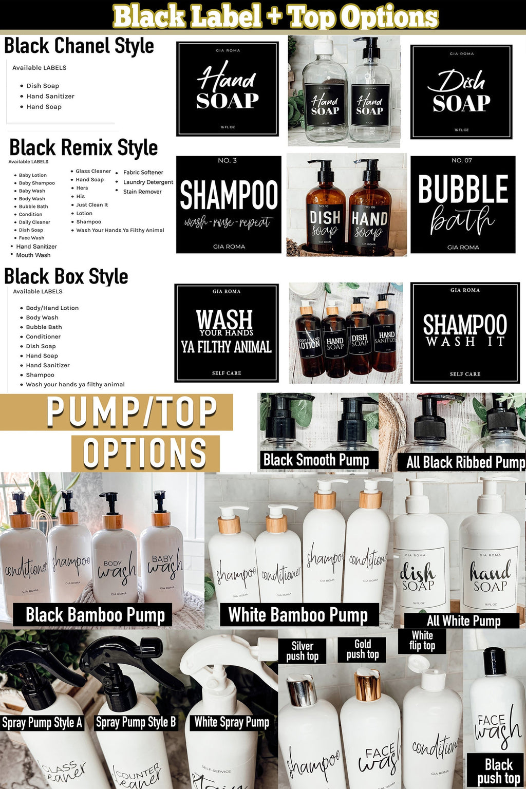 16oz Plastic Spray Bottles With White Or Black Waterproof Labels