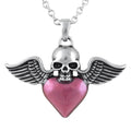 Winged Skull Heart Necklace Pink Enamel Gothic Pendant