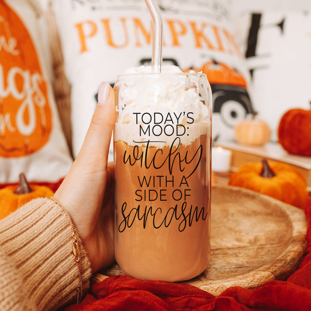 20oz Glass Tumbler Hocus Pocus Coffee Quote With Bamboo Lid Straws And Cleaner