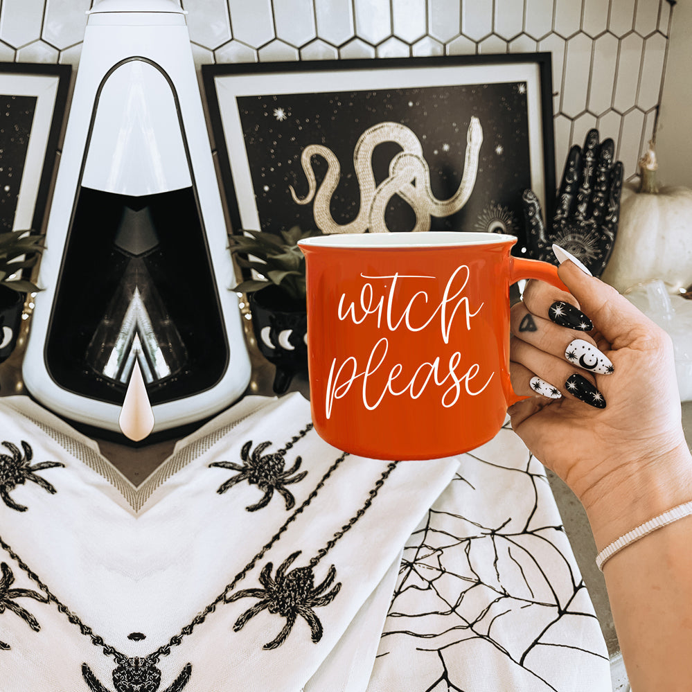Witch Please Orange Ceramic Campfire Mug 14.5oz Double-Sided White Lettering