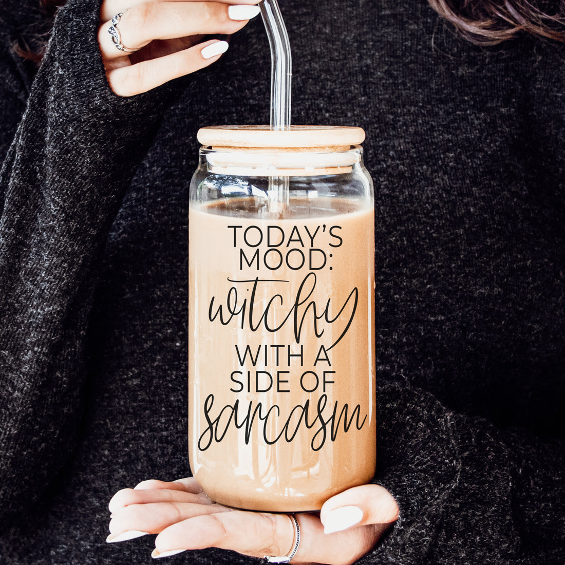 20oz Glass Tumbler Hocus Pocus Coffee Quote With Bamboo Lid Straws And Cleaner