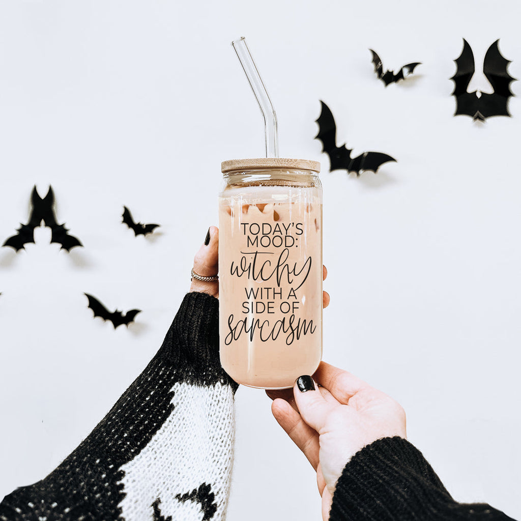 20oz Glass Tumbler Hocus Pocus Coffee Quote With Bamboo Lid Straws And Cleaner
