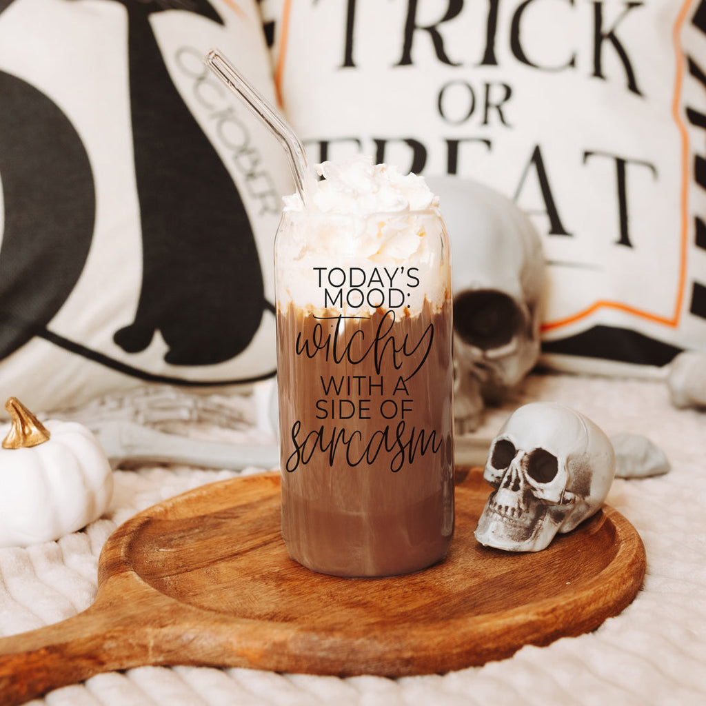 20oz Glass Tumbler Hocus Pocus Coffee Quote With Bamboo Lid Straws And Cleaner