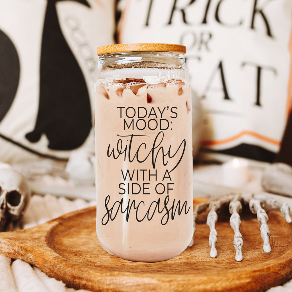 20oz Glass Tumbler Hocus Pocus Coffee Quote With Bamboo Lid Straws And Cleaner