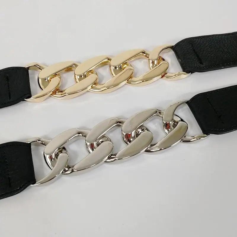 Women Elegant Elastic Stretch Wide Dress Belt  Big Chain Waistbands For Women Luxury Party Belts For Dresses