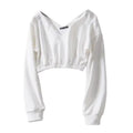 Women Sweatshirt Streetwear Hoodies Hip Pop Crop Top Female Long Sleeve Deep V Neck Pullovers Womens Sweatshirts Pullover Tops Drop Shoulder Running Activewear Casual Gym Workout Sweatshirt