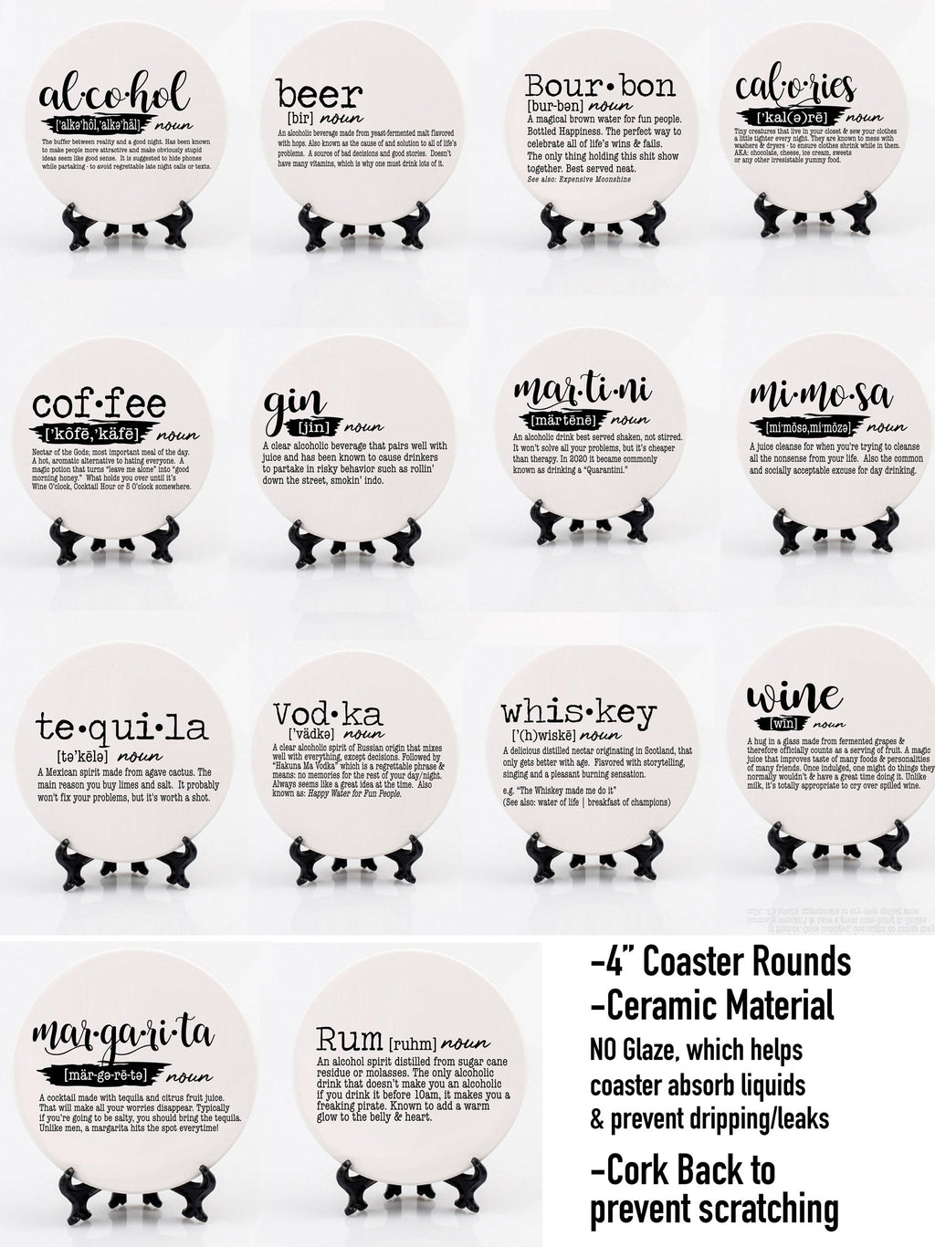 Funny Drink Definition Coasters Set Dictionary Quote Coasters For Bar And Countertop Decor