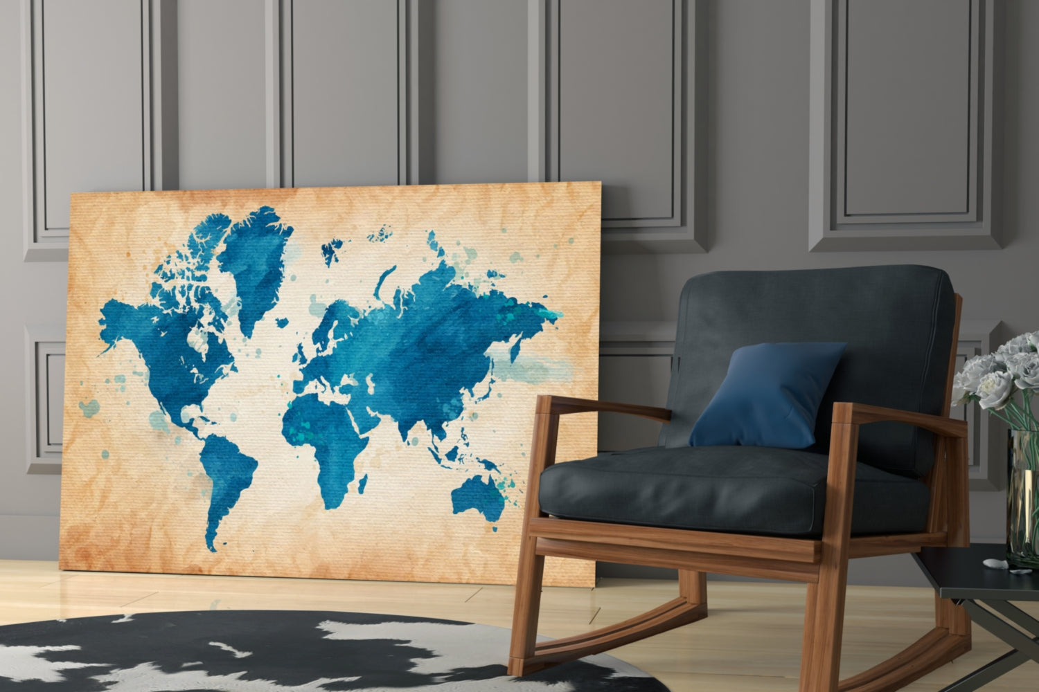 World Map Glass Wall Art