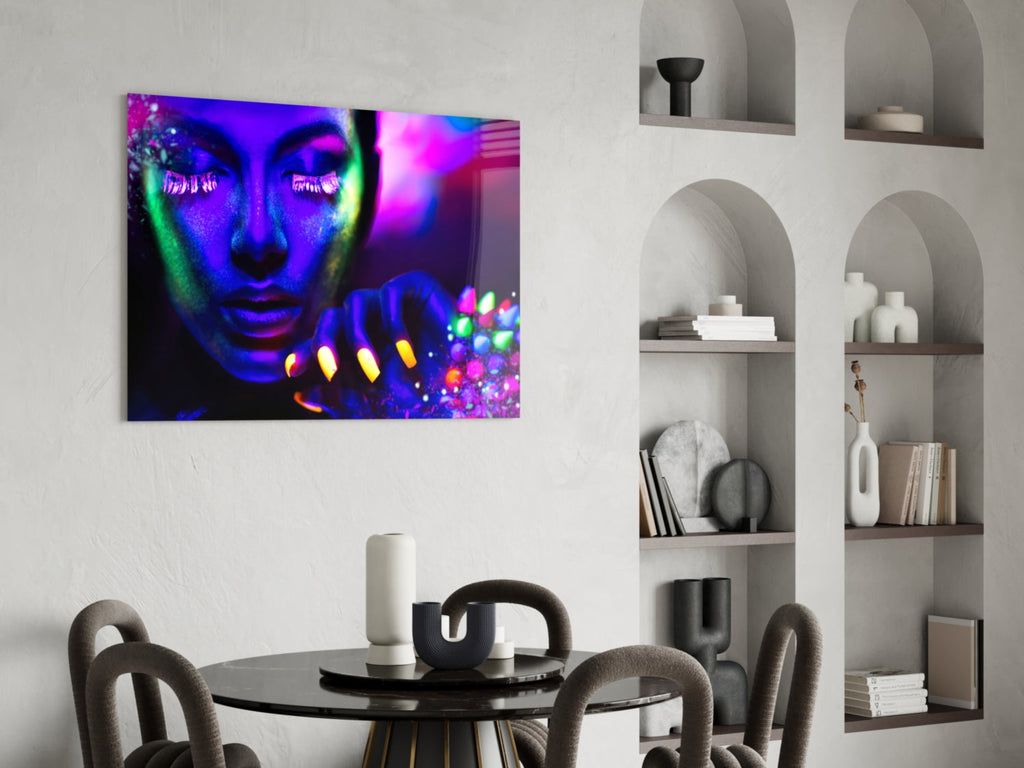 Neon Woman Glass Wall Art