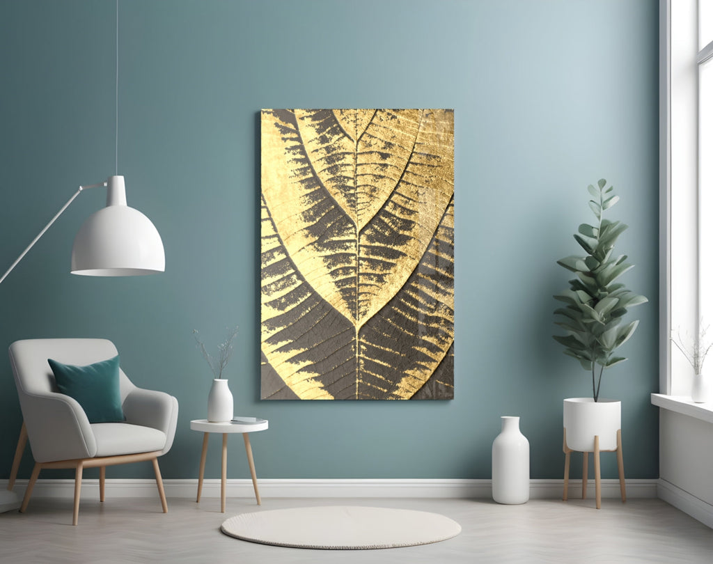 Golden Leaf Glass Wall Art