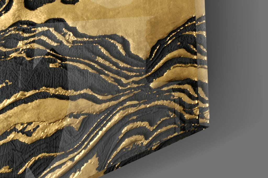 Golden Waves Glass Wall Art