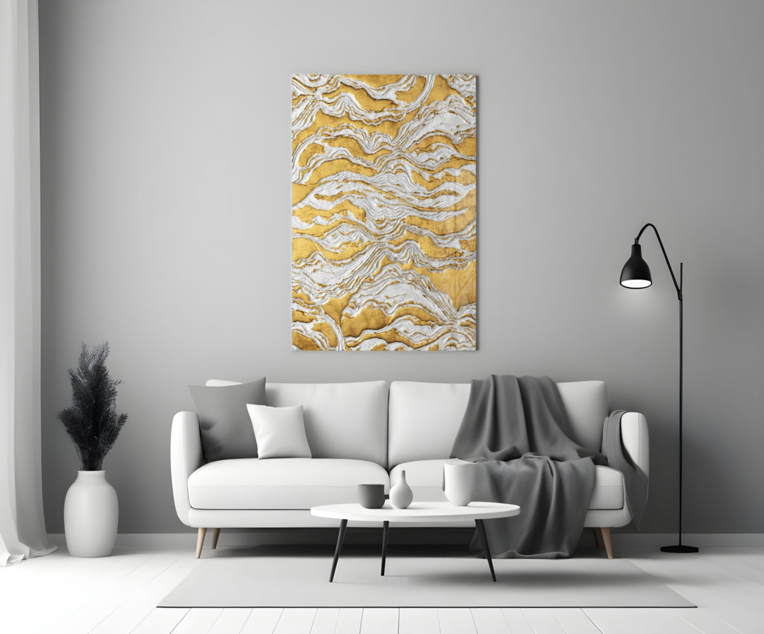 Golden Waves Glass Wall Art